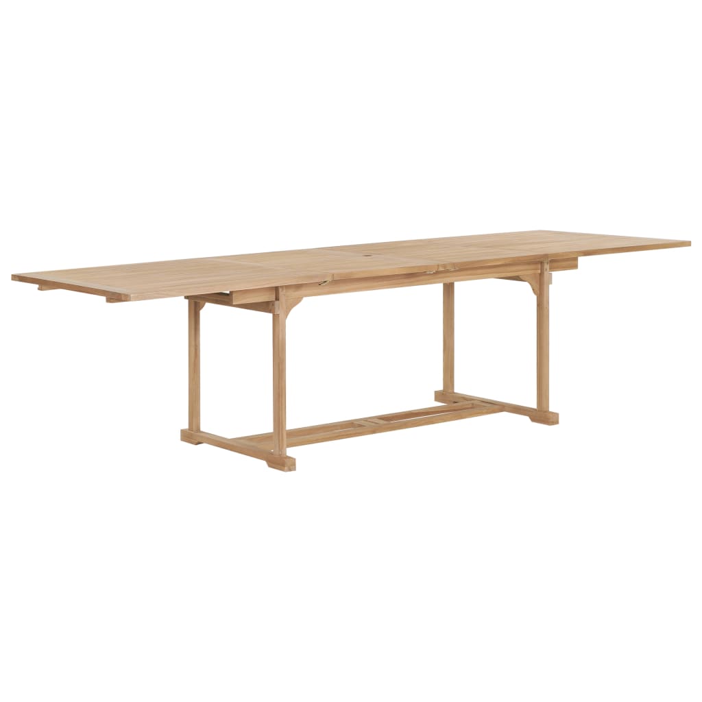 udendørs spisebordssæt 9 dele 180-280x100x75 cm massivt teak