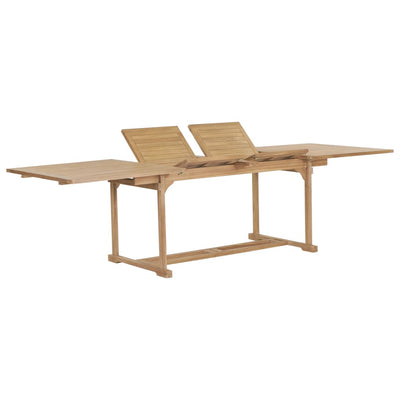 udendørs spisebordssæt 9 dele 180-280x100x75 cm massivt teak