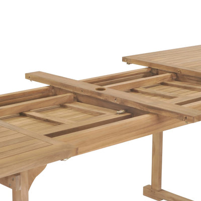 udendørs spisebordssæt 9 dele 180-280x100x75 cm massivt teak