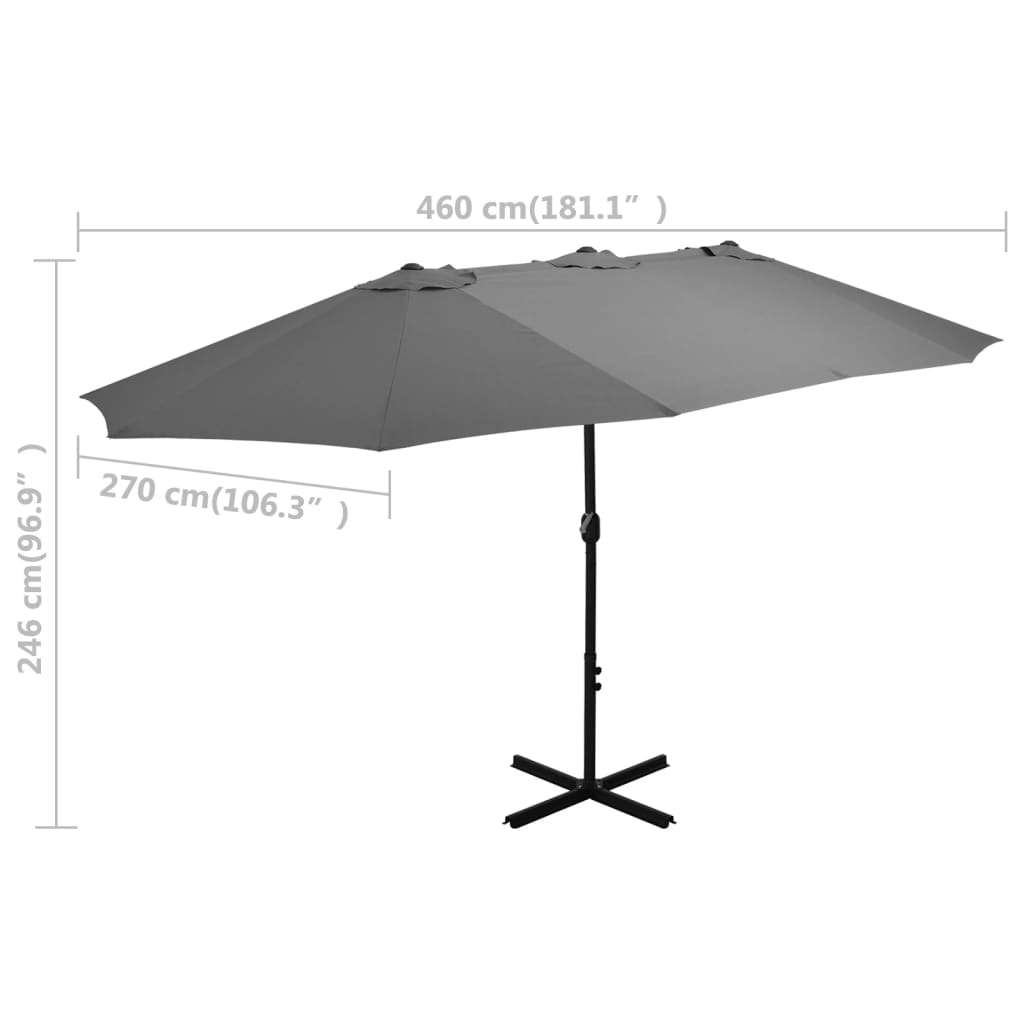 parasol 460x270 cm aluminiumsstang antracitgrå