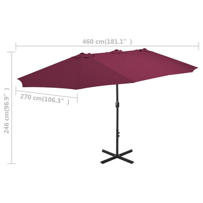 parasol 460x270 cm aluminiumsstang bordeauxrød