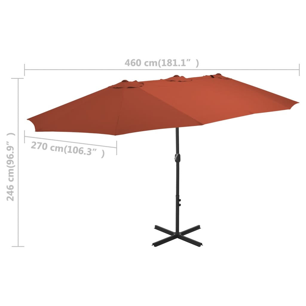 parasol 460x270 cm aluminiumsstang terrakottafarvet