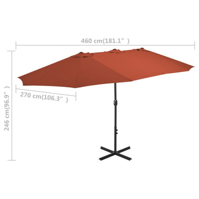 parasol 460x270 cm aluminiumsstang terrakottafarvet