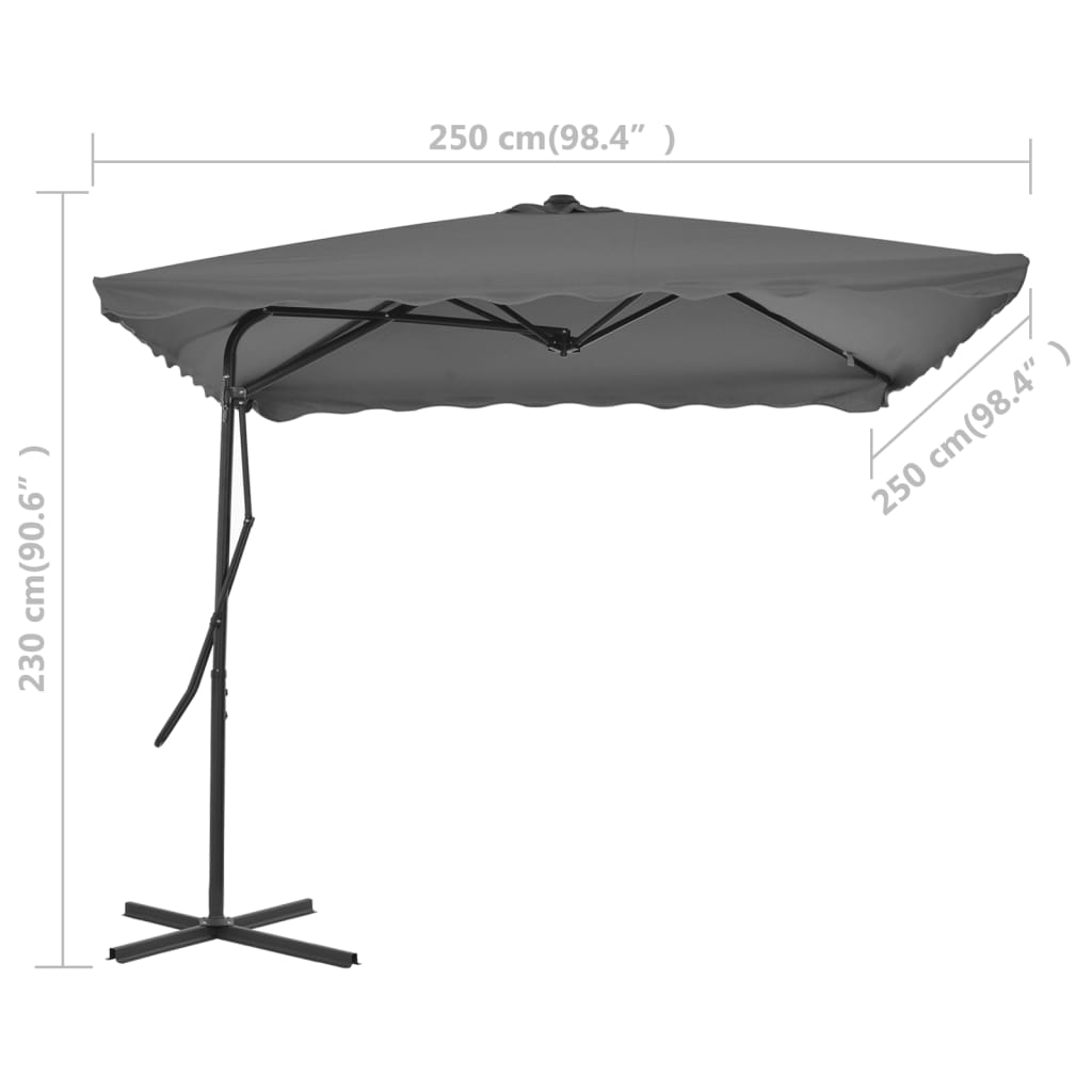 parasol 250x250 cm stålstang antracitgrå