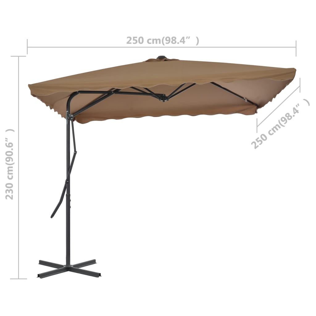 parasol 250x250 cm stålstang gråbrun