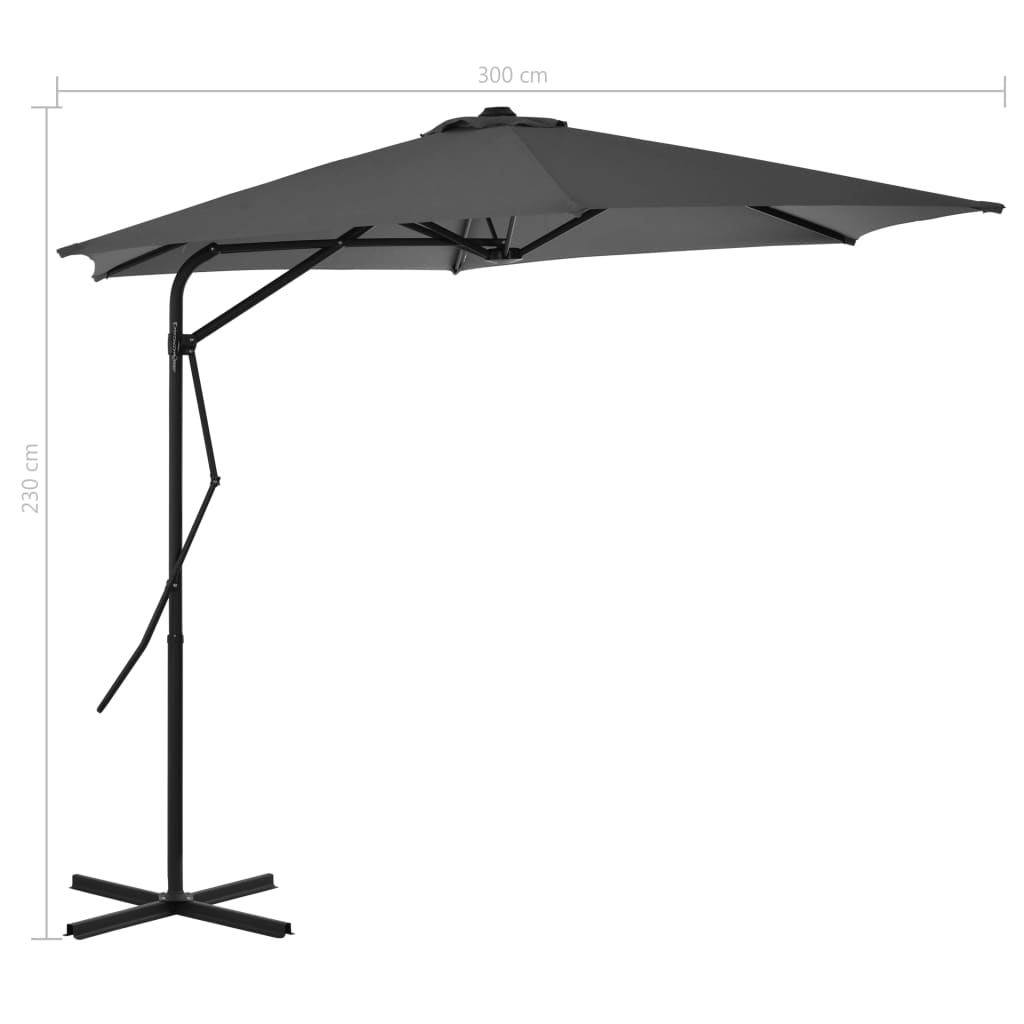 parasol 300 cm stålstang antracitgrå