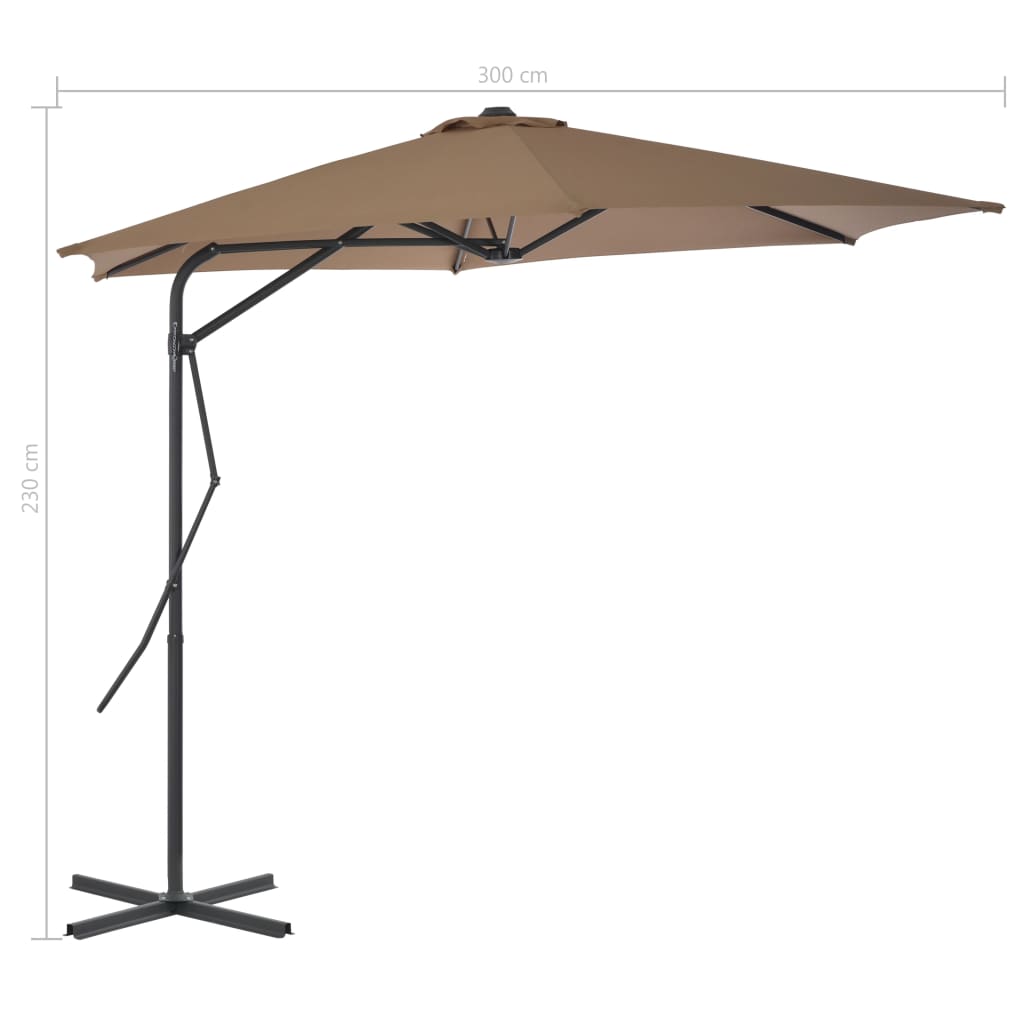 parasol 300 cm stålstang gråbrun