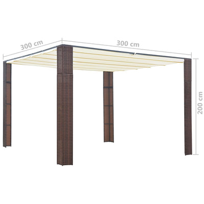 pavillon med tag polyrattan 300x300x200 cm brun cremefarvet