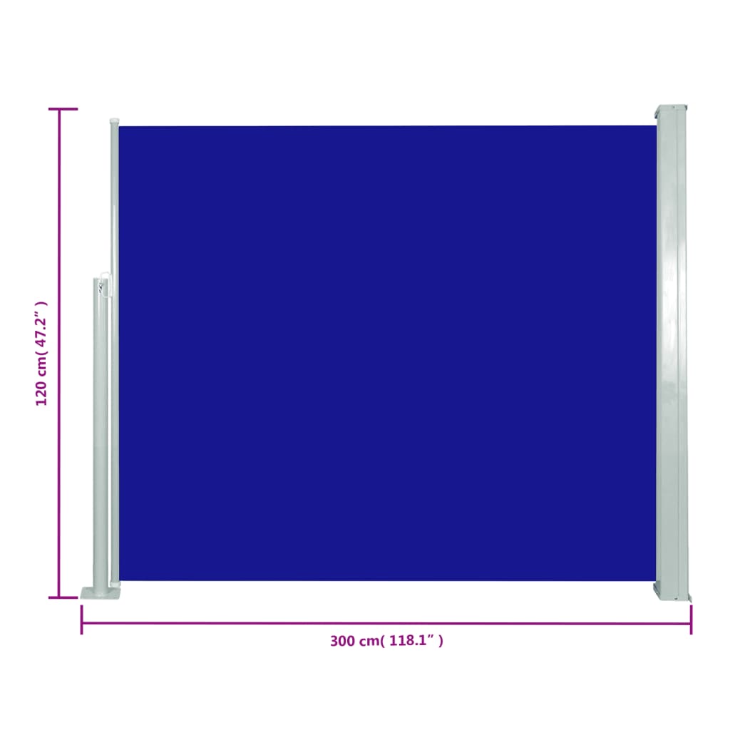 sammenrullelig sidemarkise 120x300 cm blå