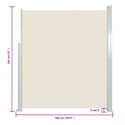 sammenrullelig sidemarkise 160 x 500 cm cremefarvet