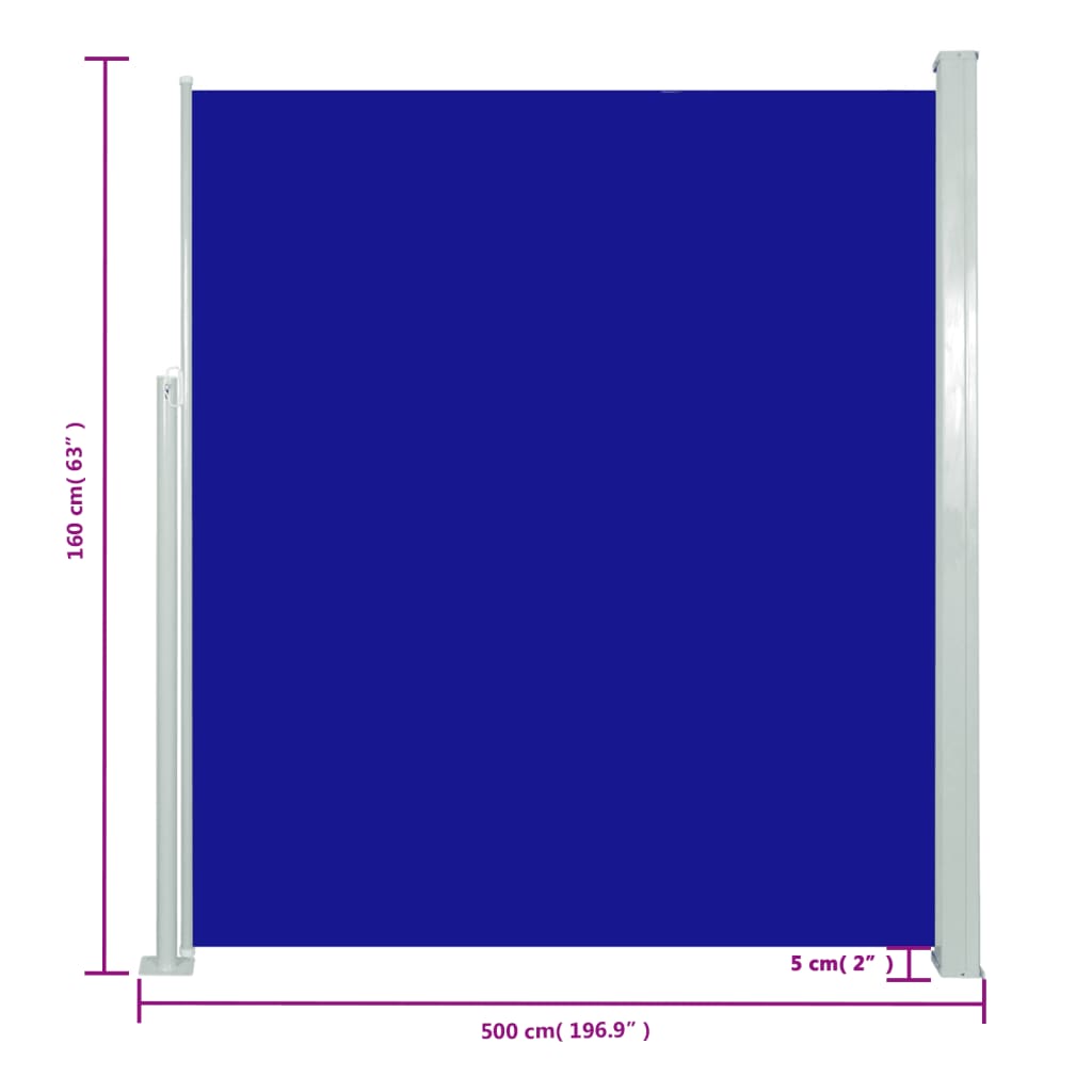 sammenrullelig sidemarkise 160x500 cm blå