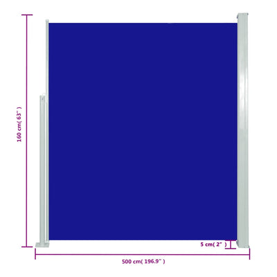 sammenrullelig sidemarkise 160x500 cm blå