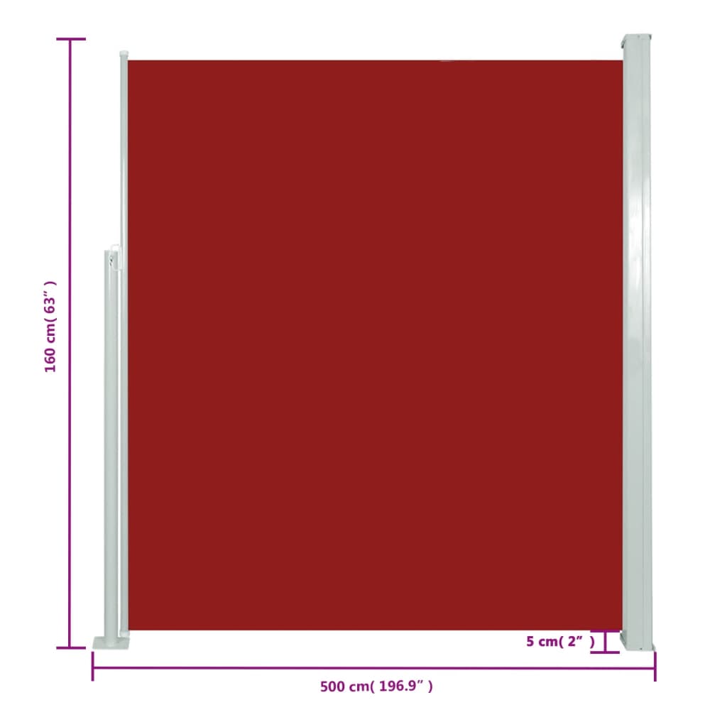 sammenrullelig sidemarkise 160 x 500 cm rød