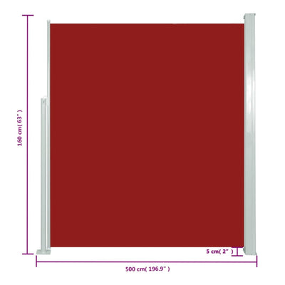 sammenrullelig sidemarkise 160 x 500 cm rød