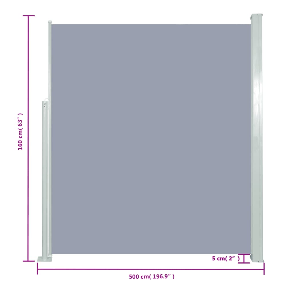 sammenrullelig sidemarkise 160 x 500 cm grå