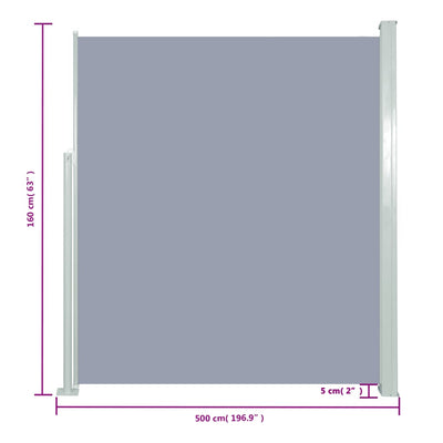 sammenrullelig sidemarkise 160 x 500 cm grå