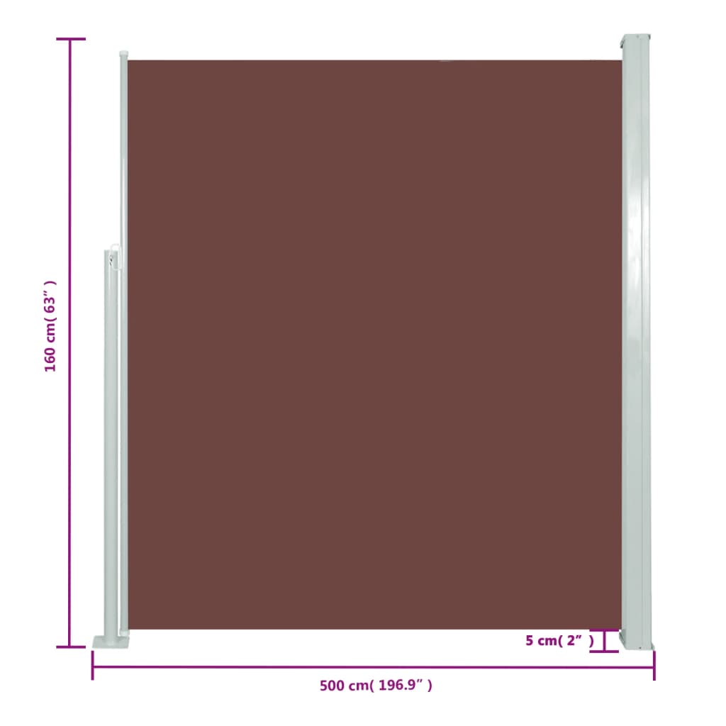 sammenrullelig sidemarkise 160 x 500 cm brun