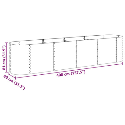 forhøjet plantekasse 400x80x81 cm galvaniseret stål sølvfarvet