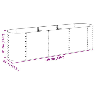 forhøjet plantekasse 320x80x81 cm galvaniseret stål sølvfarvet