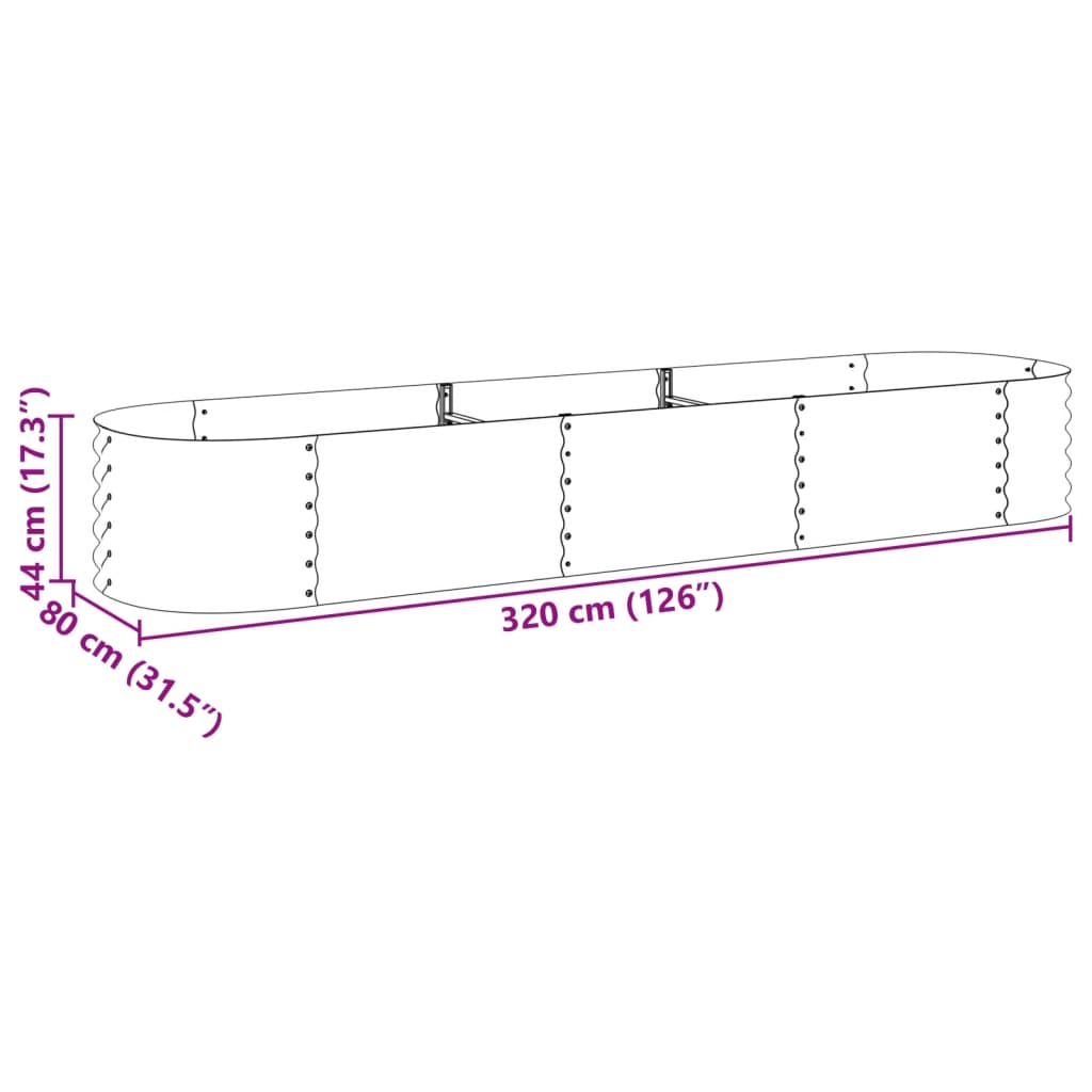 forhøjet plantekasse 320x80x44 cm galvaniseret stål grå