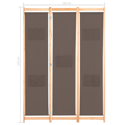 3-panels rumdeler 120 x 170 x 4 cm stof brun