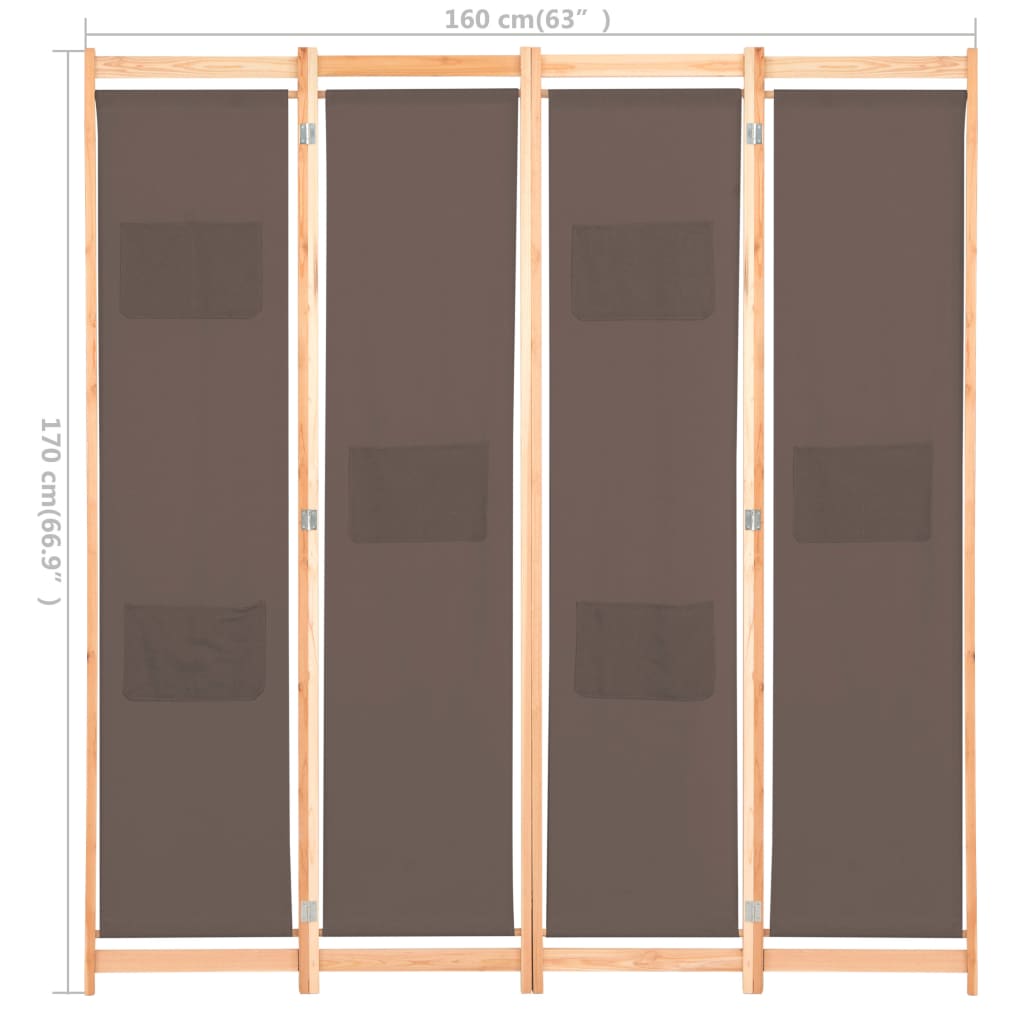 4-panels rumdeler 160 x 170 x 4 cm stof brun