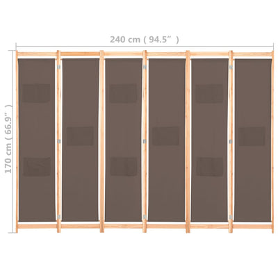 6-panels rumdeler 240 x 170 x 4 cm stof brun