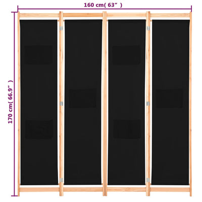 4-panels rumdeler 160 x 170 x 4 cm stof sort