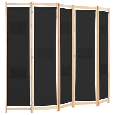 5-panels rumdeler 200 x 170 x 4 cm stof sort