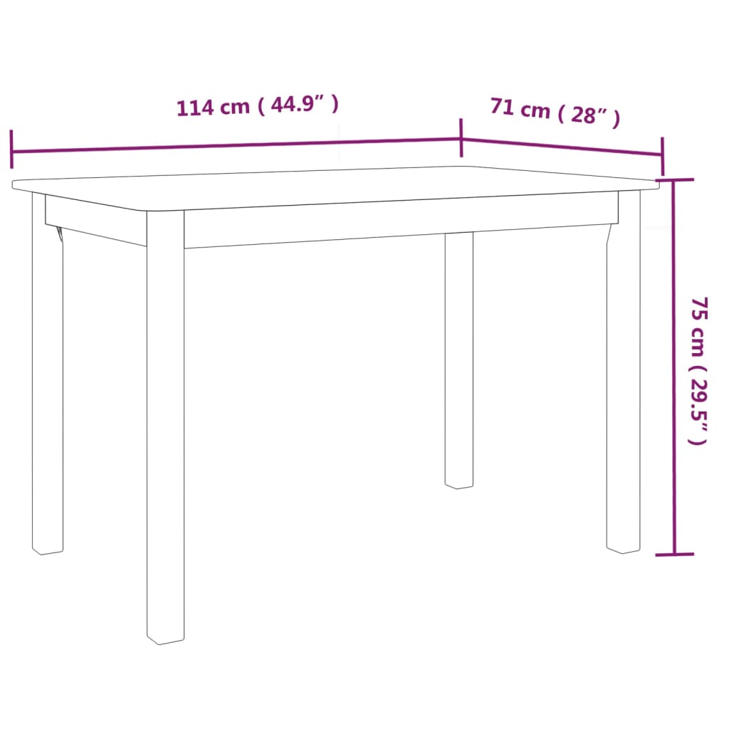 spisebord 114 x 71 x 75 cm massivt gummitræ sort