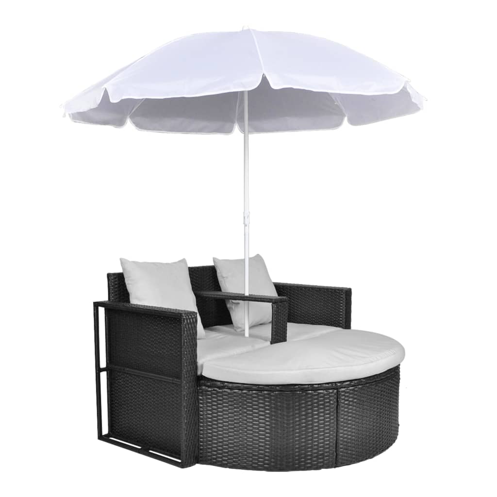 haveseng med parasol polyrattan sort