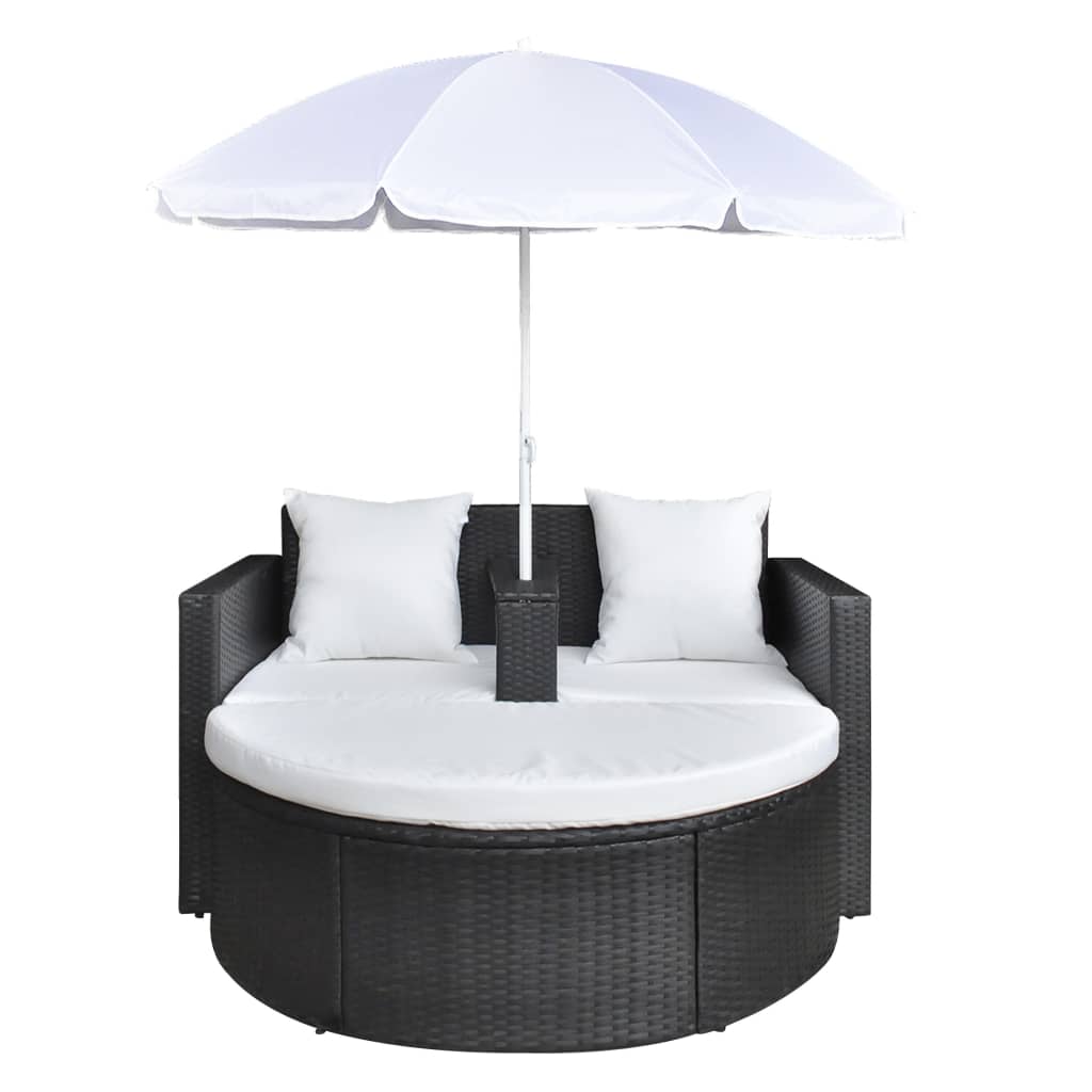 haveseng med parasol polyrattan sort