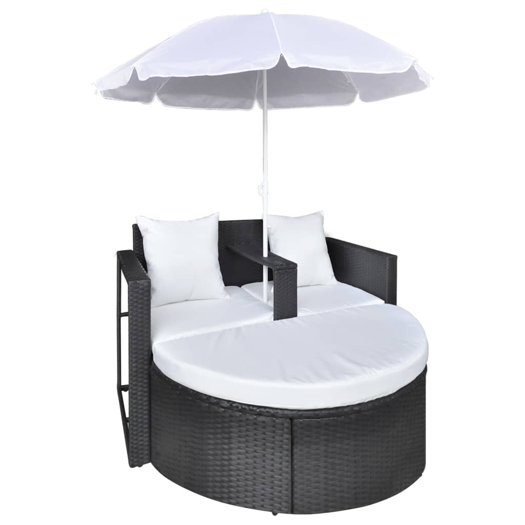 haveseng med parasol polyrattan sort