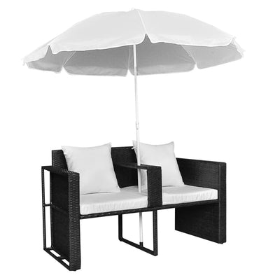 haveseng med parasol polyrattan sort