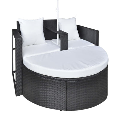 haveseng med parasol polyrattan sort