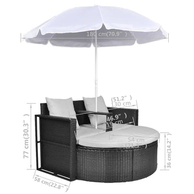 haveseng med parasol polyrattan sort