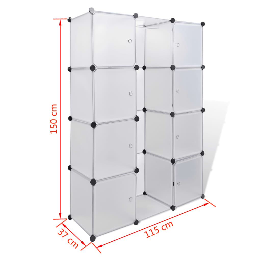 modulskab med 9 rum 37x115x150 cm hvid