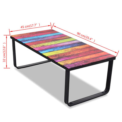 sofabord med regnbueprint glasbordplade