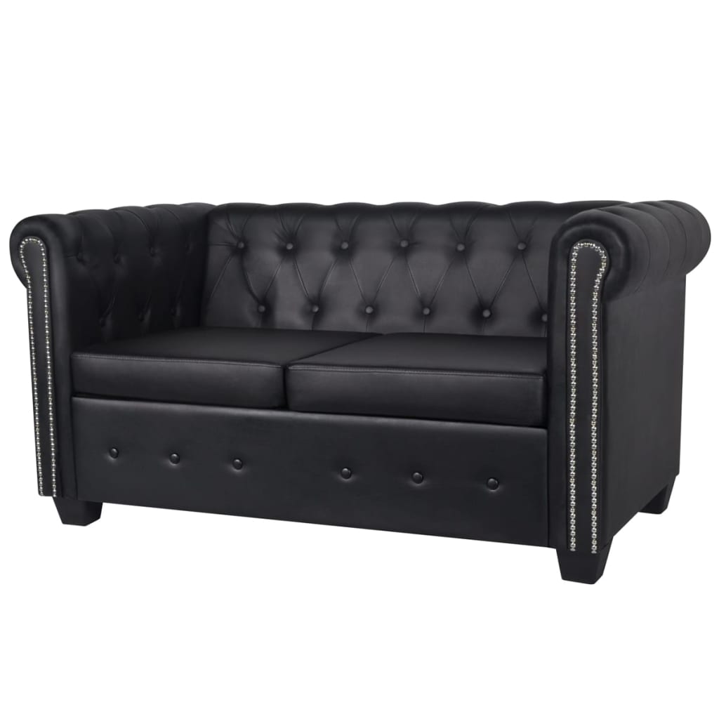 2-personers Chesterfield sofa kunstlæder sort