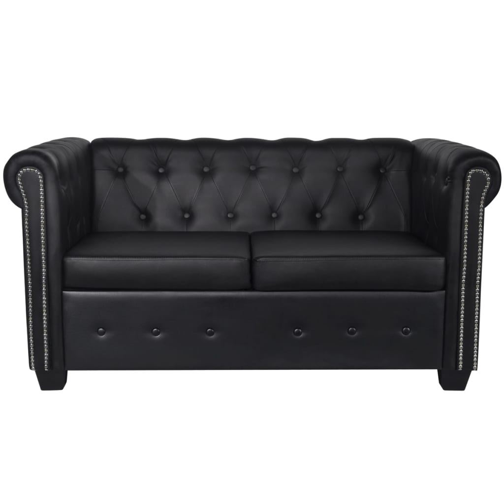 2-personers Chesterfield sofa kunstlæder sort