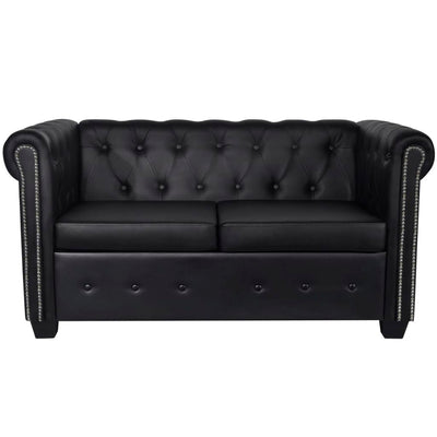 2-personers Chesterfield sofa kunstlæder sort