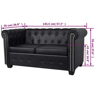 2-personers Chesterfield sofa kunstlæder sort