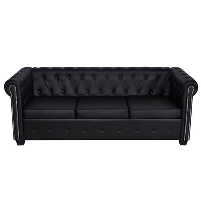 3-personers Chesterfield sofa kunstlæder sort