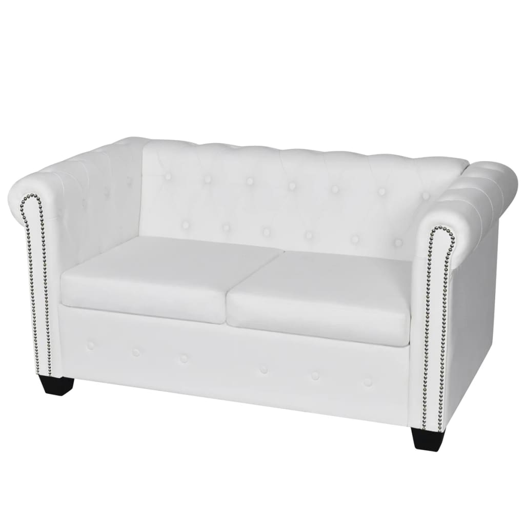 2-personers Chesterfield sofa kunstlæder hvid