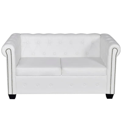 2-personers Chesterfield sofa kunstlæder hvid