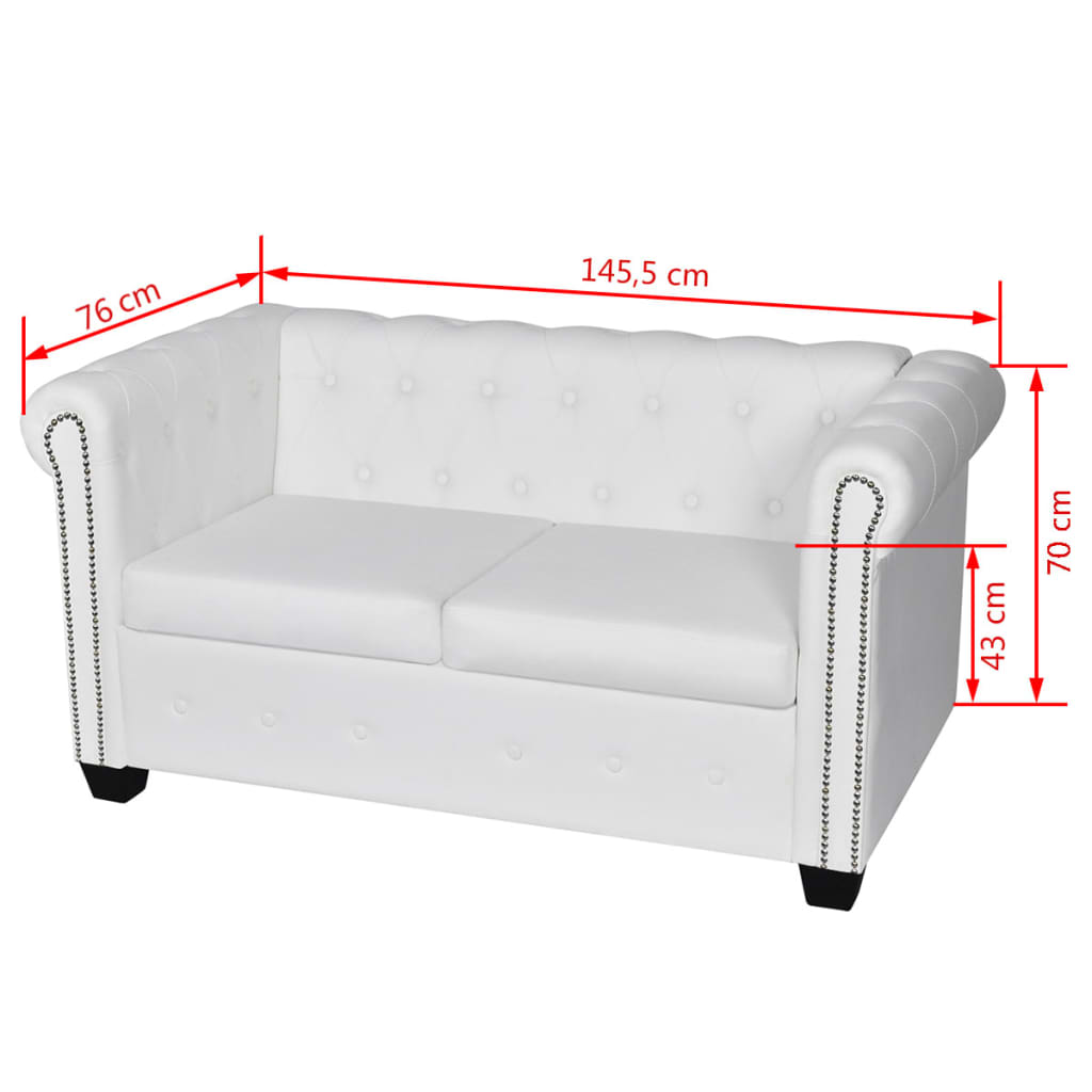 2-personers Chesterfield sofa kunstlæder hvid