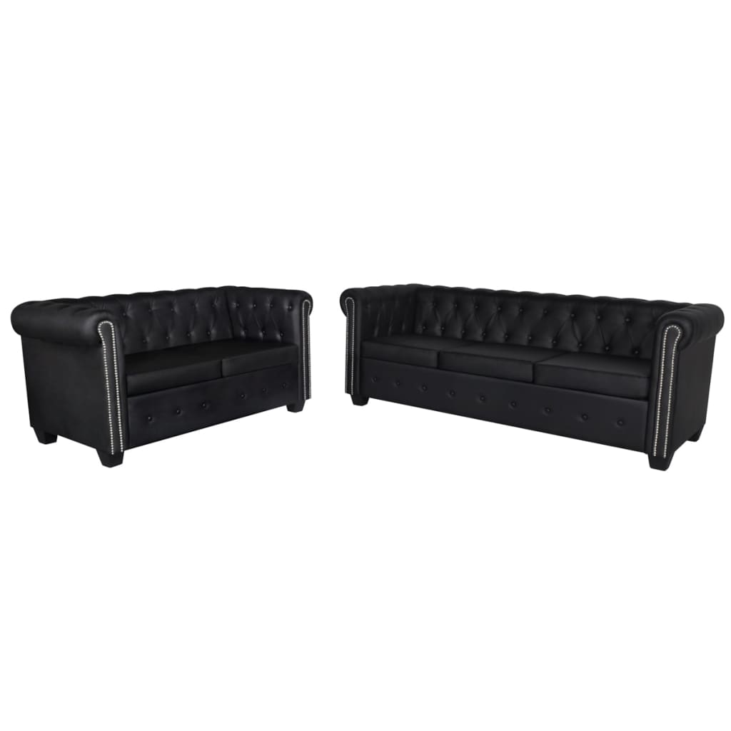 2-personers og 3-personers Chesterfield sofaer kunstlæder sort