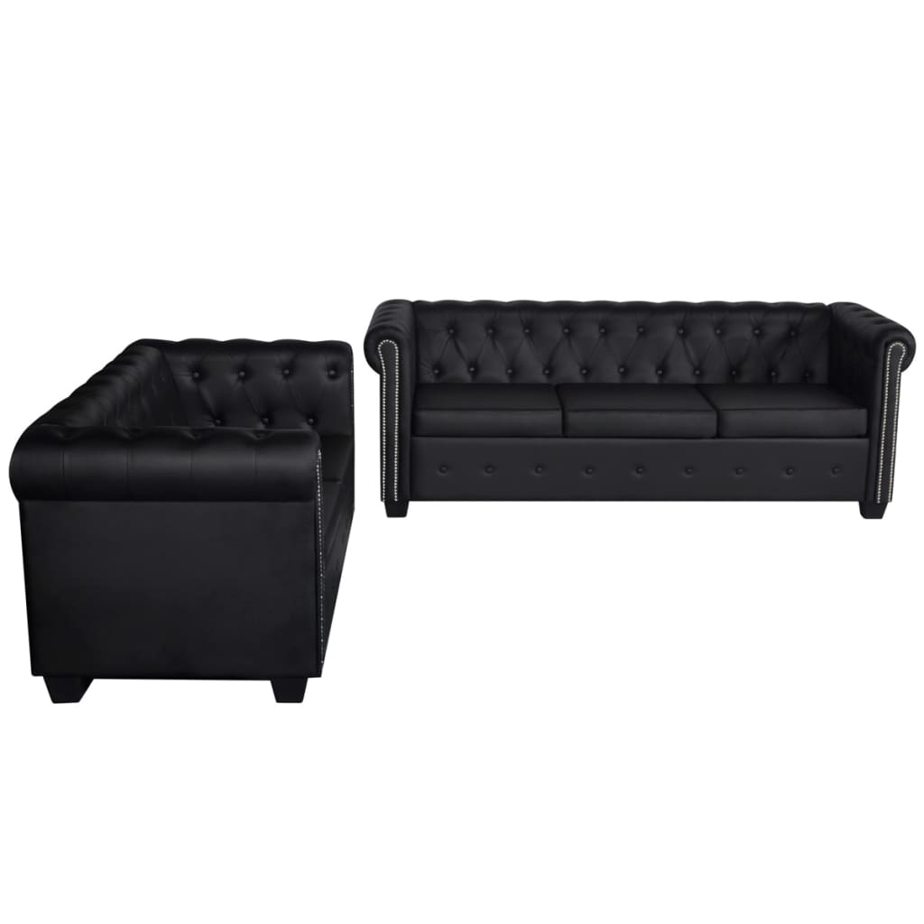 2-personers og 3-personers Chesterfield sofaer kunstlæder sort