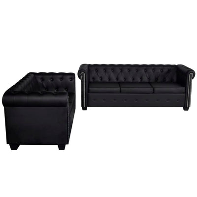 2-personers og 3-personers Chesterfield sofaer kunstlæder sort