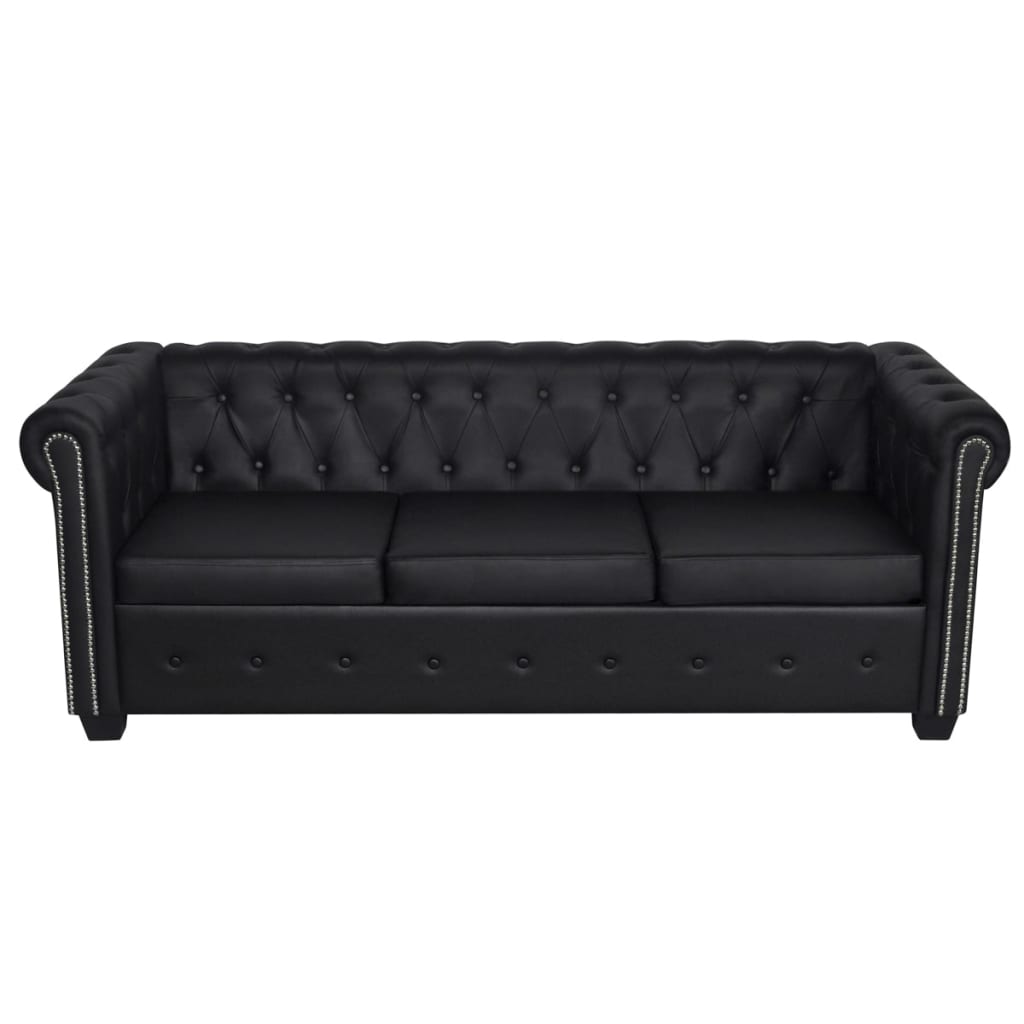 2-personers og 3-personers Chesterfield sofaer kunstlæder sort